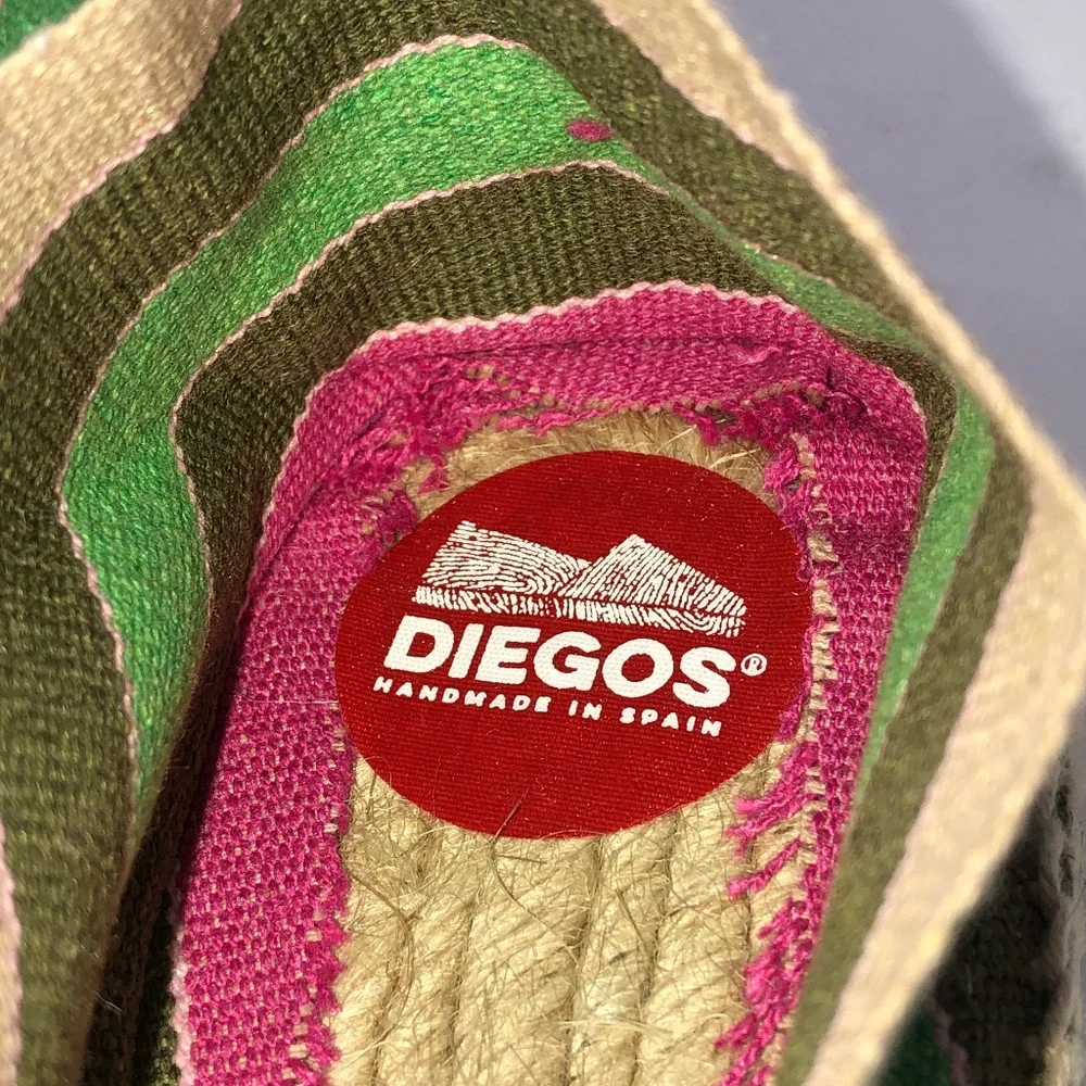 DIEGO Khaki, Pink Stripe Flat Slip On Espadrilles- UK 39/US?? *See Size Chart*